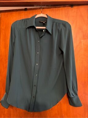 White House Black Market Women's Dark Teal Button-Up Blouse